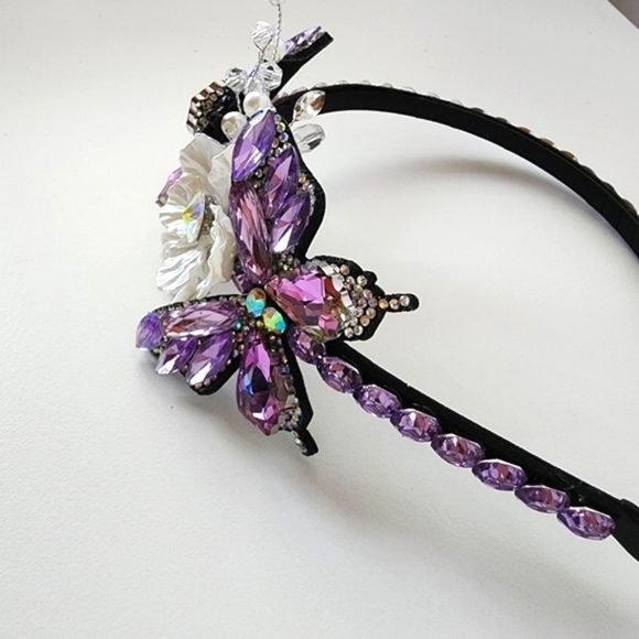 NEW Lilac Purple Butterfly Floral AB Stone Headband - Picture 4 of 10